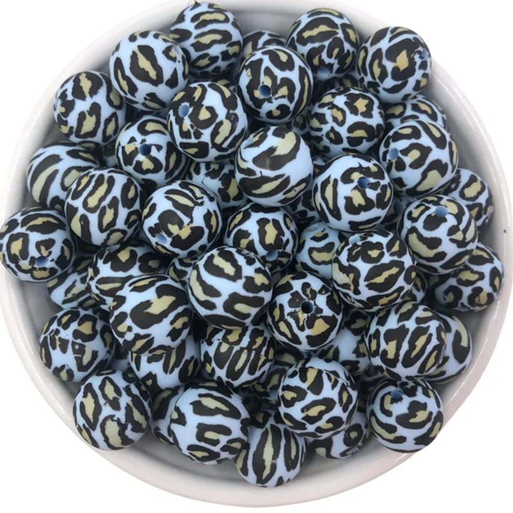 10pcs Blue Leopard Silicone Beads 15mm, Blue Cheetah Leopard Silicone Beads, Leopard Silicone Bead, Jewelry Beads, Beads for Keychains