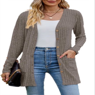 Askyes Cardigan Sweater for Women Lightweight Fall Winter Open FrontLong Sleeve Dressy Work Cardigan with Pockets,L Brown