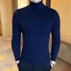 SWJGLITTR Men's Turtleneck Knitted Pullover Casual Skinny Twist Patterned Sweaters Cable Long Sleeve High Collar Sweaters (Large,Dark Blue) view 2