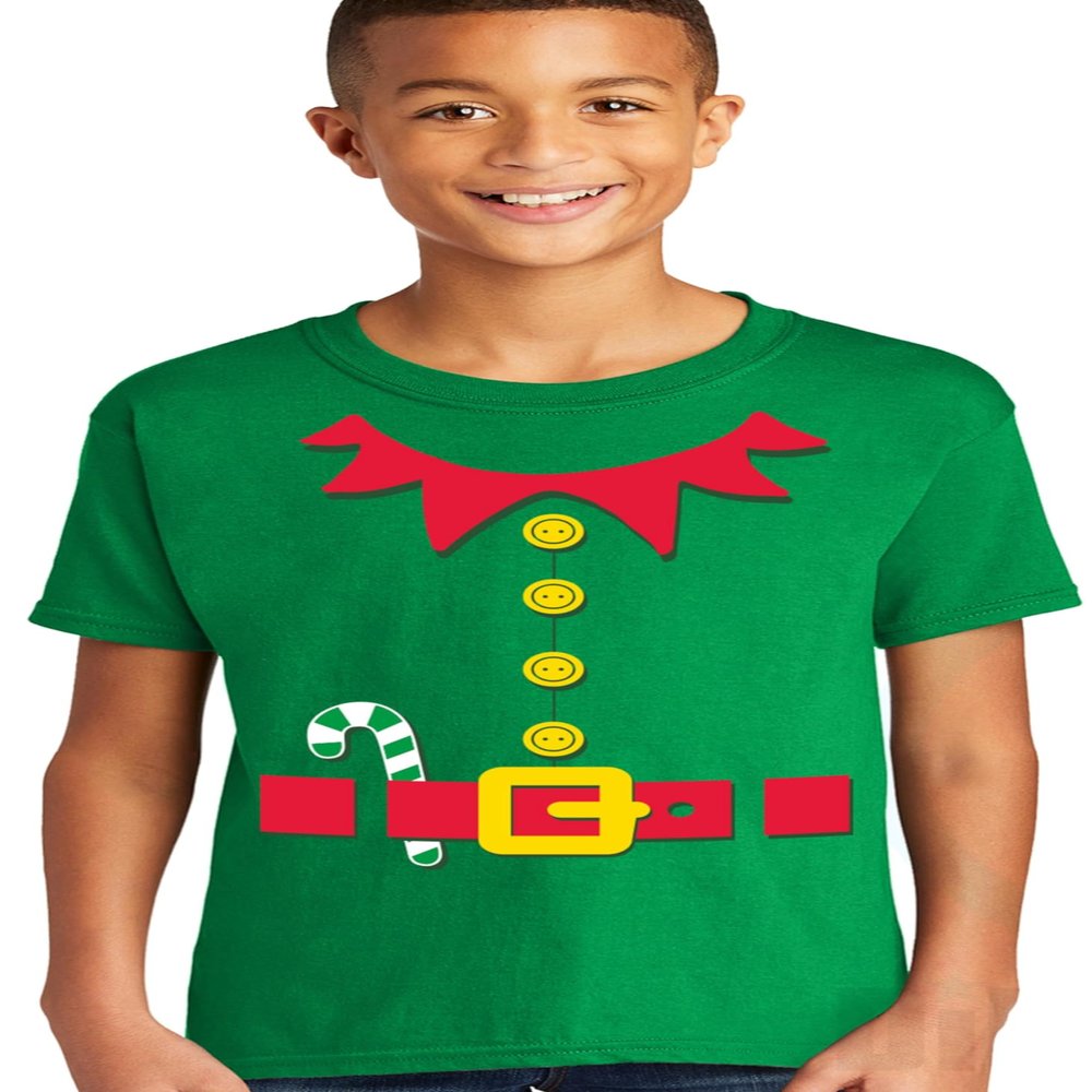 DIRTYRAGZ Elf Costume Shirts for Kids Boys & Girls - Matching Family Unisex Christmas Elves T-Shirt, Green, Youth M