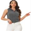 Allegra K Button Down Denim Shirt for Women's Dressy Casual Sleeveless Lapel V Neck Collared Chambray Top Large Dark Grey view 1