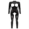YiZYiF Womens Latex Jumpsuit Sleeveless Hollowing Out One Piece Outfits Bodycon Party Club Rompers Open Black B XX-Large view 1