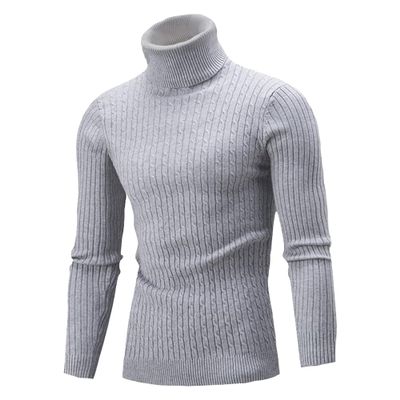 SWJGLITTR Men's Turtleneck Knitted Pullover Casual Skinny Twist Patterned Sweaters Cable Long Sleeve High Collar Sweaters (Medium,Light Gray)