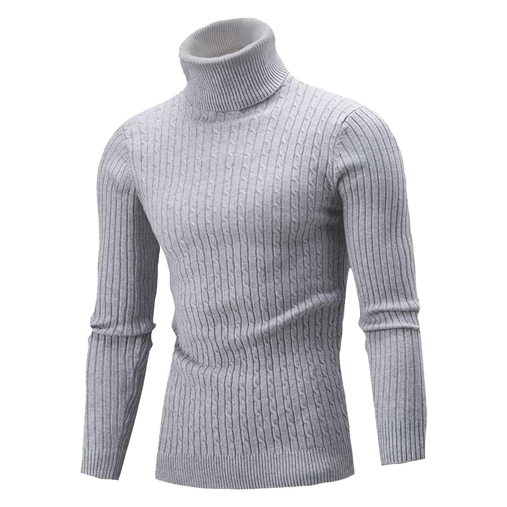 SWJGLITTR Men's Turtleneck Knitted Pullover Casual Skinny Twist Patterned Sweaters Cable Long Sleeve High Collar Sweaters (Medium,Light Gray)