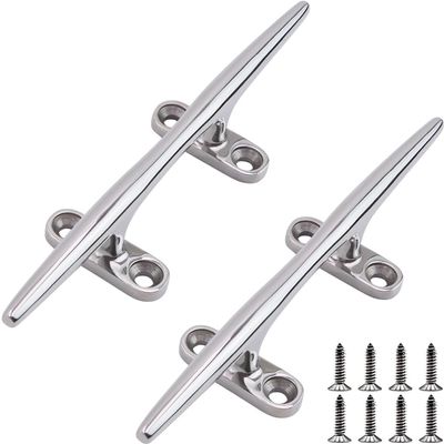Laorde Boat Cleat 4 inch 5 inch 6 inch 8 inch 10 inch Open Base 316 Stainless Steel Dock Cleat Marine Grade Rope Cleat with Fasteners for Kayaks, Nautical Decor (Silver 6 inch 2 Pack)