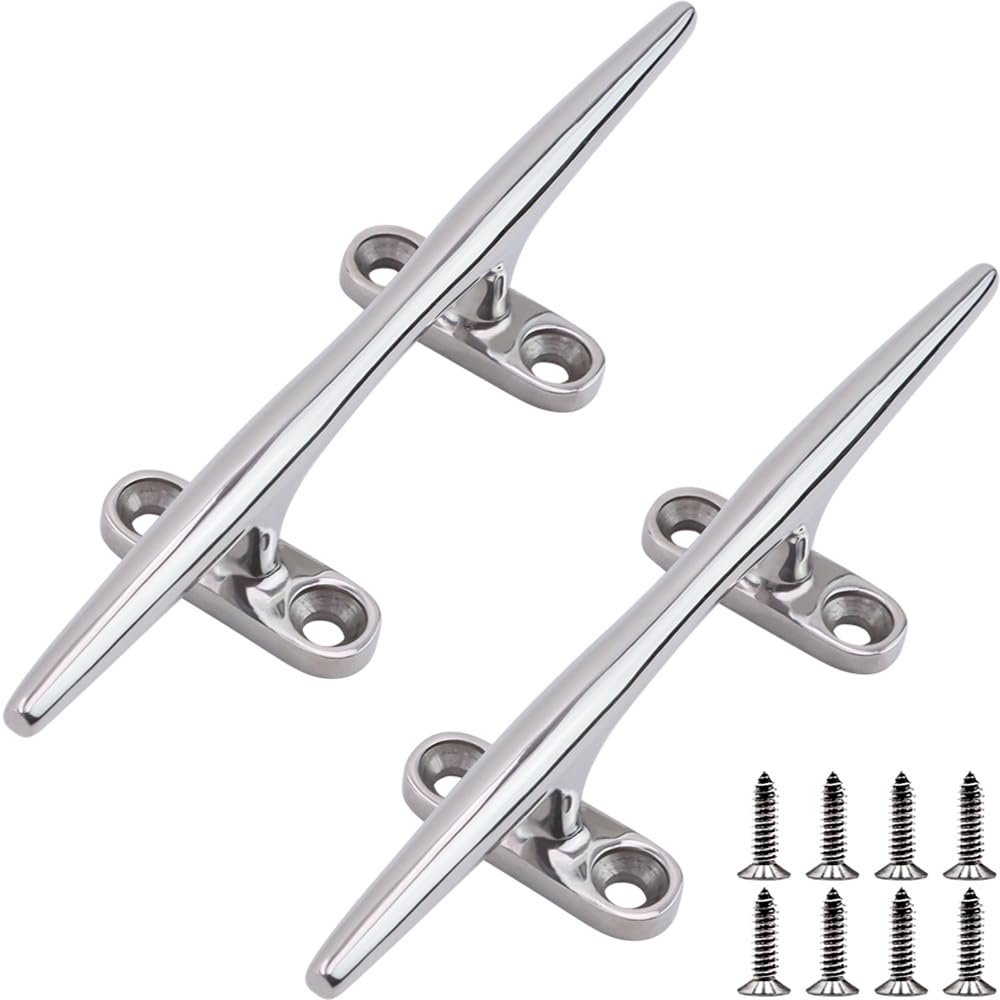 Laorde Boat Cleat 4 inch 5 inch 6 inch 8 inch 10 inch Open Base 316 Stainless Steel Dock Cleat Marine Grade Rope Cleat with Fasteners for Kayaks, Nautical Decor (Silver 6 inch 2 Pack)
