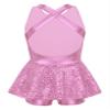 Hedmy Kids Girls Sleeveless Sequins Dance Dress Halter Shiny Latin Jazz Dance Costume Ballet Leotard Unitard Pink 12 Years view 2