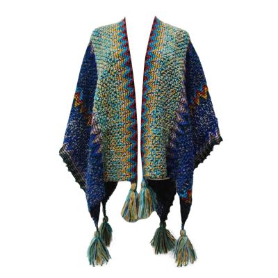 Women Boho Poncho Pashmina Shawl Wrap Cape Sweater Knitting Cardigan with Tassel Open Front Cape for (BU1, One Size)