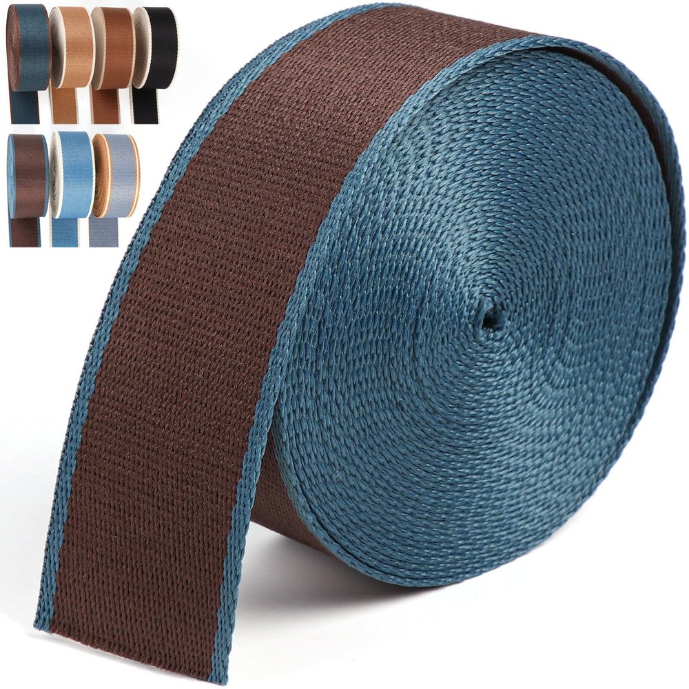 PECMER Webbing 1.5 Inch- 6 Yards Polyester 1.5 Webbing Strap Dark Brown Blue for Bags-Cotton Webbing 1.5 Inch for Purse Straps Ribbon 1 1/2 inch (Dark Brown Blue)