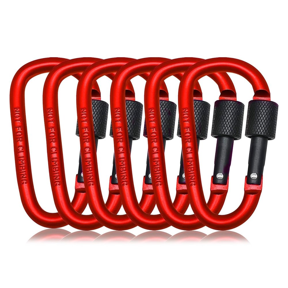 6 Pack Red Small Locking Carabiner, 3 Inch Aluminum D-Shape Snap Hook with Screw Gate for Hiking, Camping, Fishing&Backpack(Not for Climbing)