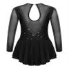 Shinsto Kids Girls Figure Ice Skating Dress Long Sleeve Winter Sport Gymnastic Leotard Skirted Black 10 Years view 4