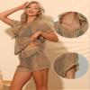 Allegra K 2 Piece Swimsuit Cover Up for Women's Summer Beach Crochet Hollow Out Top Shorts Set X-Large Khaki view 2