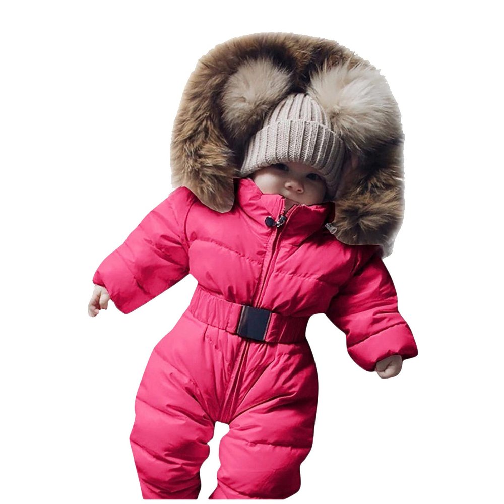 Baby Boys Girls Snowsuit Infant Winter Jumpsuit Coat Outerwear with Hoods Toddler Snow Wear Winter (Red-3, 6-9 Months)