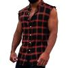 Mens Sleeveless Flannel Plaid Shirts Casual Button Down Muscle Cut Off Shirts Casual Stylish Western Cowboy Vest Tank Tops Red view 1