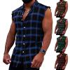 Mens Sleeveless Flannel Plaid Shirts Casual Button Down Muscle Cut Off Shirts Casual Stylish Western Cowboy Vest Tank Tops Red view 2
