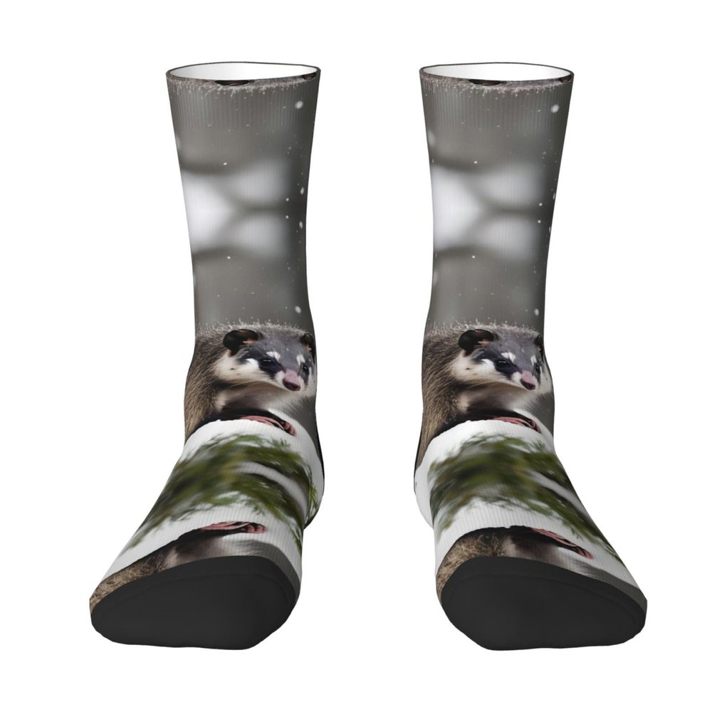 ZISHAK Opossum In Snow Adult Sports Socks-Men'S Cotton Mid-Calf Socks:A Fusion Of Comfort,Style,And Functionality