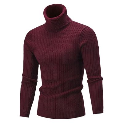 SWJGLITTR Men's Turtleneck Knitted Pullover Casual Skinny Twist Patterned Sweaters Cable Long Sleeve High Collar Sweaters (XX-Large,Wine Red)