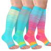 CTHH 3 Pack Open Toe Compression Socks for Women & Men, Toeless Knee High Stockings for Circulation Support, Light Blue Deep Blue Pink Small-Medium view 1
