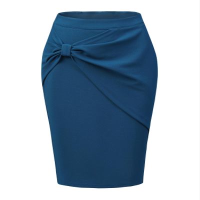 Allegra K Knee Length Pencil Skirts for Women's High Waist Ruched Business Work Bodycon Skirt Medium Peacock Blue