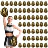 Halloscume 60 Pcs Cheerleading Pom Poms Cheering Pompoms Bulk Cheer Metallic Foil Pom Poms with Baton Handle Plastic Poms Squad for Game Team Spirit Sports Dancing Basketball Club(Black, Gold), 25 cm view 1