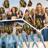 Halloscume 60 Pcs Cheerleading Pom Poms Cheering Pompoms Bulk Cheer Metallic Foil Pom Poms with Baton Handle Plastic Poms Squad for Game Team Spirit Sports Dancing Basketball Club(Black, Gold), 25 cm view 4