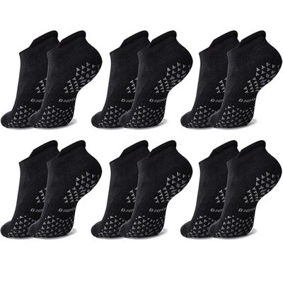 Hylaea Unisex Non Slip Gripper Socks with Cushion for Yoga Pilates Barre Home Hospital Black Large X-Large 6 Pairs