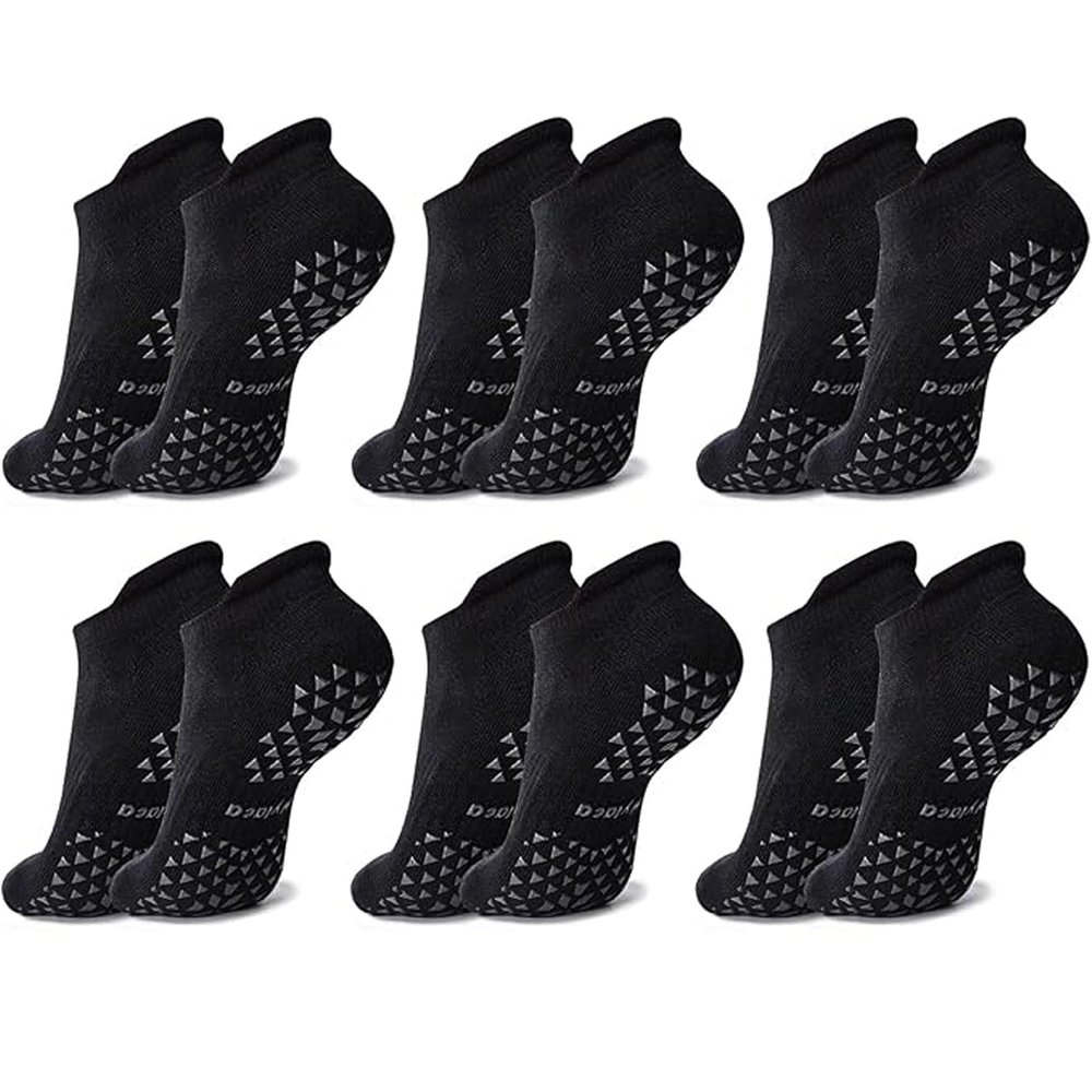 Hylaea Unisex Non Slip Gripper Socks with Cushion for Yoga Pilates Barre Home Hospital Black Large X-Large 6 Pairs