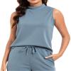 Casly Lamiit 2 Piece Sets for Women Vacation Travel Outfits Summer Casual Sleeveless Wide Leg Crop Pants Airport Fashion Clothing Sets Blue Grey 2XL view 2