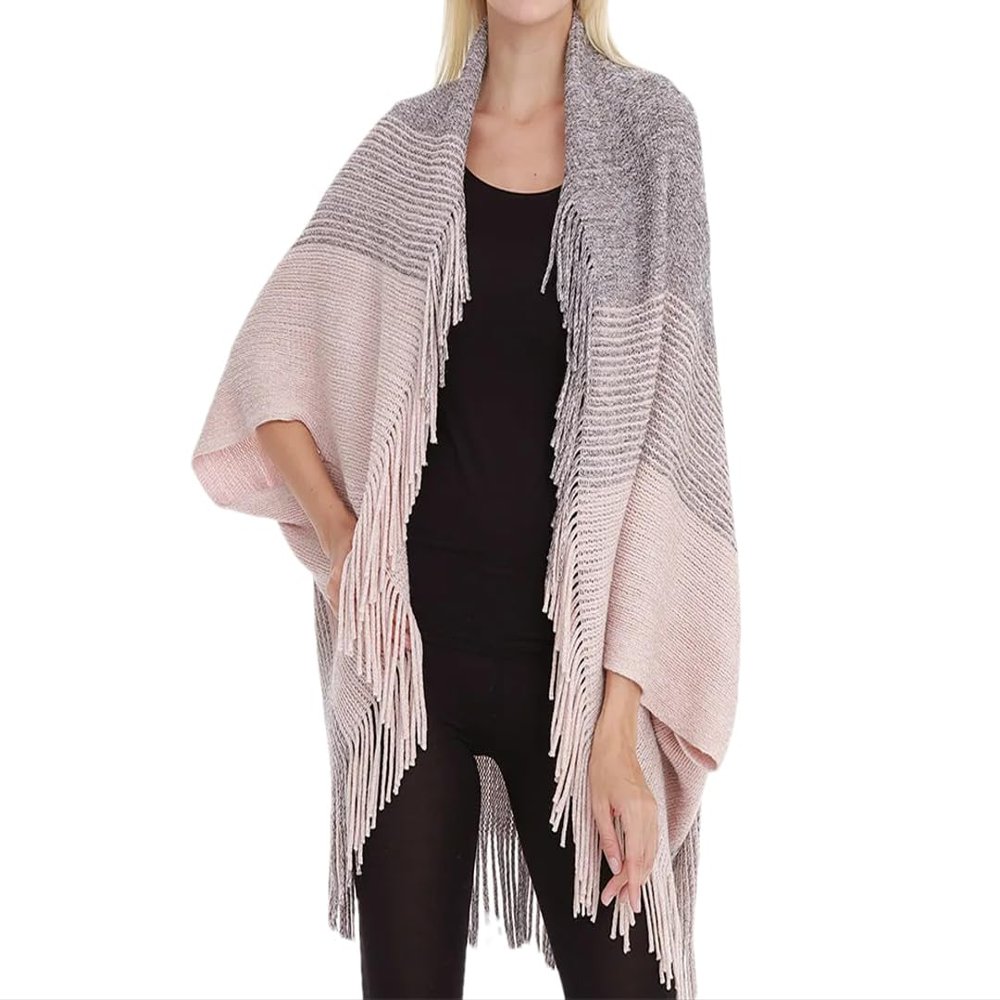 Vsadsau Women Knitted Cardigan Lady Loose Tassels Shawl Bat-Wing Sweater Coat Graduated Wrap pnnrk