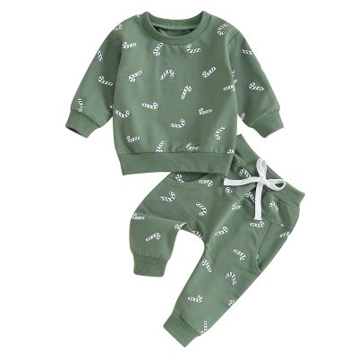 Hnyenmcko Baby Boy Christmas Outfit Long Sleeve Letter Print Crewneck Sweatshirt + Pants Winter Toddler Christmas Clothes (E-Green A, 6-12 Months)