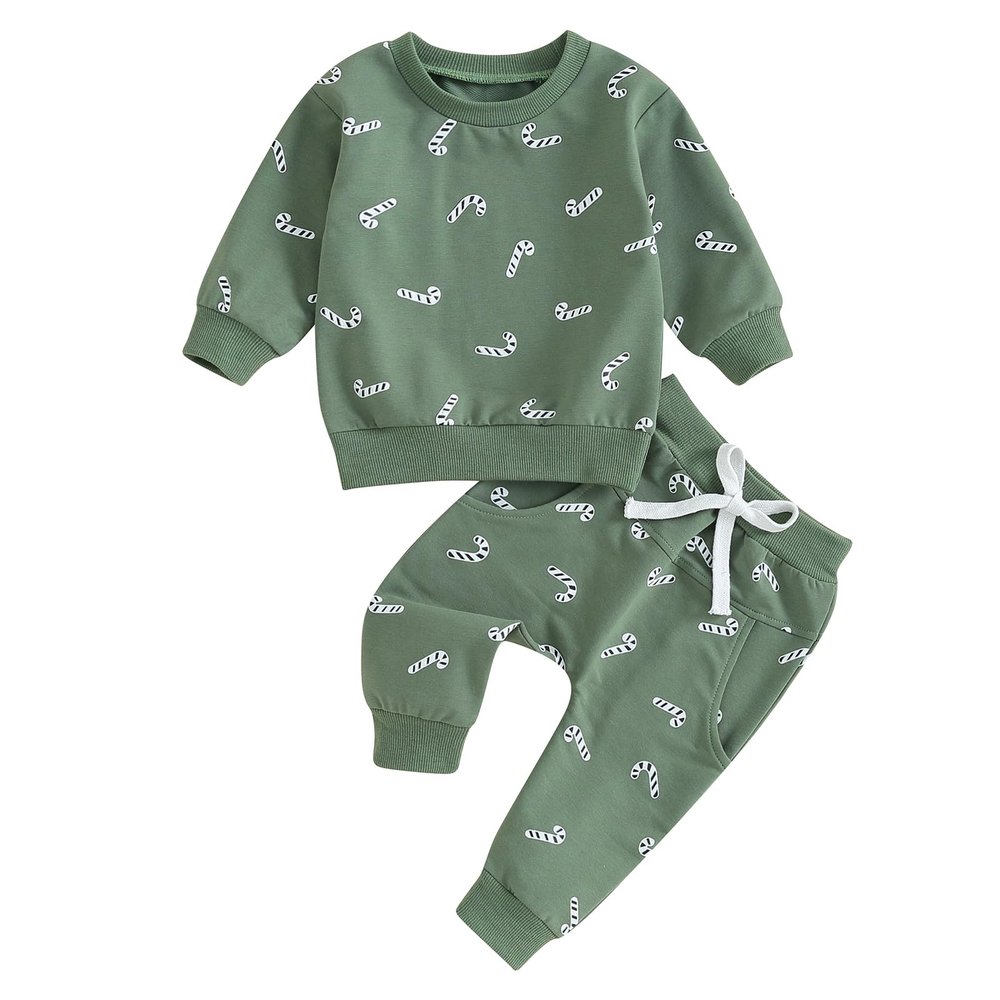 Hnyenmcko Baby Boy Christmas Outfit Long Sleeve Letter Print Crewneck Sweatshirt + Pants Winter Toddler Christmas Clothes (E-Green A, 6-12 Months)