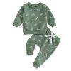 Hnyenmcko Baby Boy Christmas Outfit Long Sleeve Letter Print Crewneck Sweatshirt + Pants Winter Toddler Christmas Clothes (E-Green A, 6-12 Months) view 1