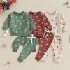 Hnyenmcko Baby Boy Christmas Outfit Long Sleeve Letter Print Crewneck Sweatshirt + Pants Winter Toddler Christmas Clothes (E-Green A, 6-12 Months) view 2