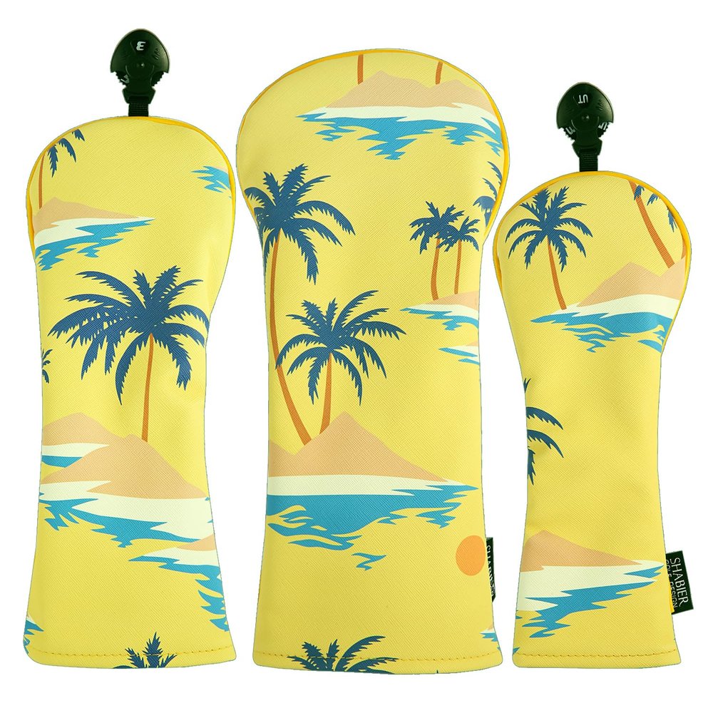 SHABIER Yellow Landscape with Palm Trees, Beach and Sea Golf Head Cover for Driver/Fairway/Hybird Club