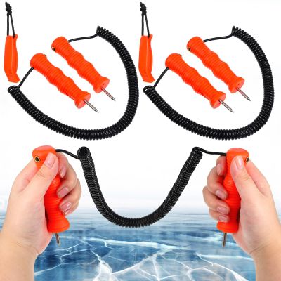 Gisafai 4 Pcs Retractable Ice Safety Picks Kits for ICES Fishing Skating Emergency Gear Accessories Portable Picks and Safety Whistle Tool Ice Spearing Equipment Winter Activities(Orange,Classic)