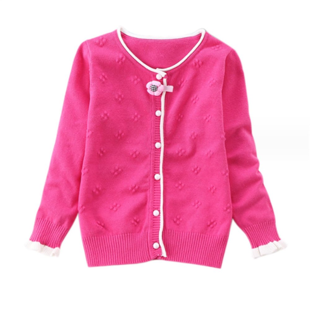HYYSXBW Little Girl Knit Cardigan Sweater - Toddler Button Down School Uniforms Cardigan Sweaters (US, Age, 5 Years, 6 Years, Rose)