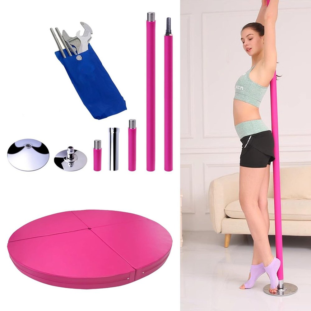 NUNETH Silicone Dance Pole with Pole Crash Mat, 7.5-10ft Pro Pink Stripping Pole for Training Exercise, Portable Dancing Pole with Removable Extension Tube (Color : Height 2.3-2.75 m(7.5 ft-9 ft))