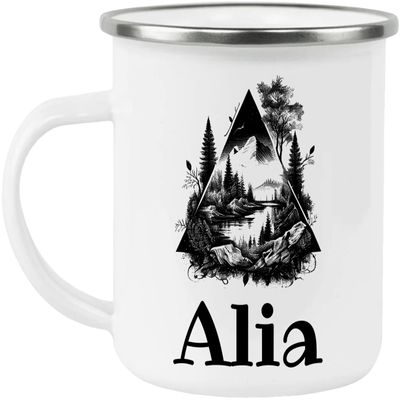 Alia Adventure Awaits Custom Name Enamel Campfire Mug, Mountain Camping Coffee Cup, Nature Outdoor Personalized - White - One size