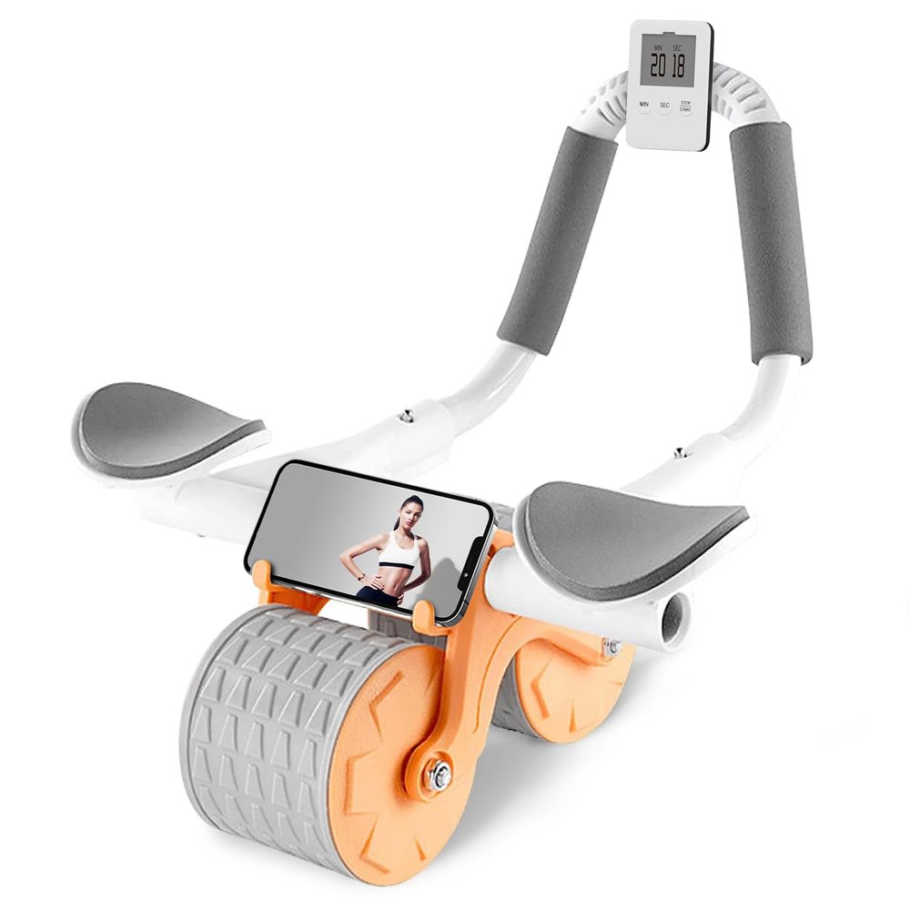 2026 New Ab Roller Wheel with Timer & Knee Mat,Automatic Rebound Abdominal Wheel with Elbow Support Ab Workout Equipment for Strengthening Core Muscles Abs Exercise Roller for Women Men (Orange)