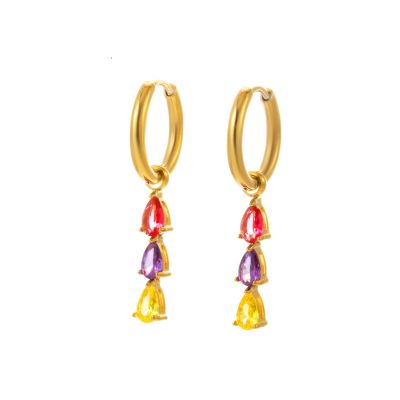 Titanium steel, European and American personality, light luxury, stainless steel, colored zircon, drop earrings, curved earrings, round earrings