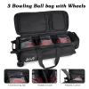 WOLT 3 Ball Bowling Bags with Wheels,Bowling Bags 3 Ball Roller with Separate Shoe Compartment and Accessory Pocket, Retractable Handle Extends to 38(black) view 2