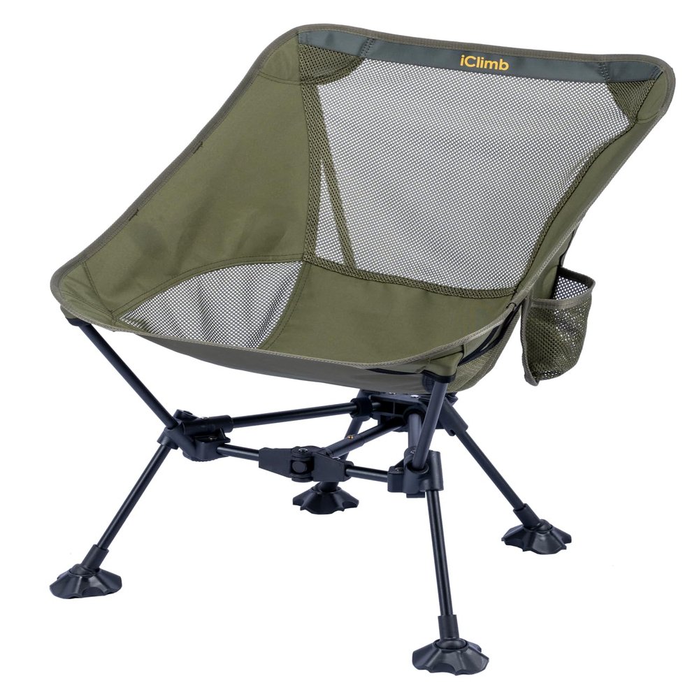 iClimb Ultralight Compact Camping Folding Beach Chair with Anti-Sinking Large Feet and Back Support Webbing (Green - Triangular Frame)