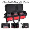 WOLT 3 Ball Bowling Bags with Wheels,Bowling Bags 3 Ball Roller with Separate Shoe Compartment and Accessory Pocket, Retractable Handle Extends to 38(red) view 2