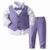 Toddler Baby Boys Formal Suit: Wedding Tuxedo Suit 3pcs Baptism Outfits Little Kids Gentleman Church Long Sleeve Shirt Strip Pants Vest Xmas Photography Clothes Set Purple 5 Years view 1