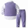 Toddler Baby Boys Formal Suit: Wedding Tuxedo Suit 3pcs Baptism Outfits Little Kids Gentleman Church Long Sleeve Shirt Strip Pants Vest Xmas Photography Clothes Set Purple 5 Years view 2