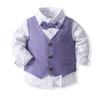 Toddler Baby Boys Formal Suit: Wedding Tuxedo Suit 3pcs Baptism Outfits Little Kids Gentleman Church Long Sleeve Shirt Strip Pants Vest Xmas Photography Clothes Set Purple 5 Years view 3