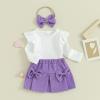 Lucikamy Toddler Baby Girl Outfits Fall Winter Clothes Turtleneck Long Sleeve Knit T-Shirt Tops + Plaid Mini Skirts Set (Fly Sleeve-Purple, 6-9 Months) view 2