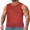 ZNVGIRL Men's See Through Tank Top Fitted Fishnet Mesh Shirt Muscle Cover Up(Red,XL) view 1