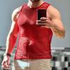 ZNVGIRL Men's See Through Tank Top Fitted Fishnet Mesh Shirt Muscle Cover Up(Red,XL) view 2