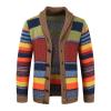 Mens Rainbow Cardigan Sweaters Striped Color Block Shawl Collar Sweatshirt Cable Knit Open Front Warm Lapel Outwear view 1